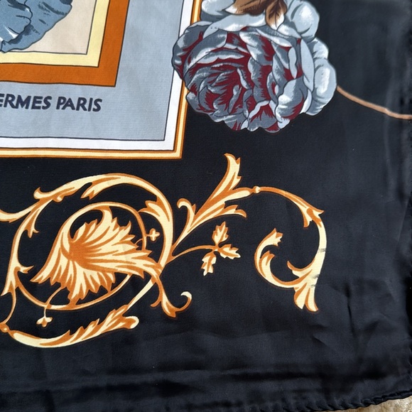 Large square dark floral scarf hand rolled edges NEW - Picture 5 of 8